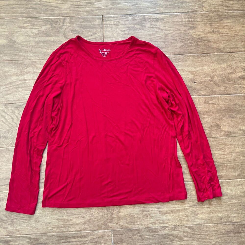 Chico's Karina Long Sleeve Tee Size 2 (L/12) Red